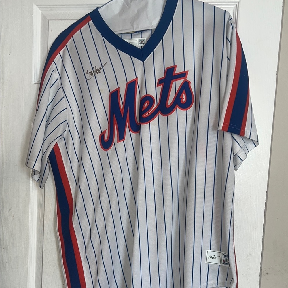 Nike White and Blue Striped Mets Jersey